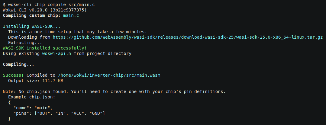 Running wokwi-cli for the first time to compile a chip