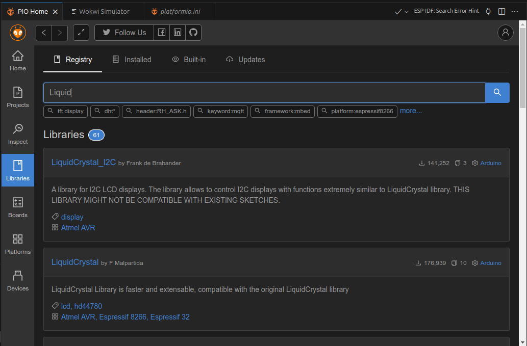 PlatformIO Library Manager
