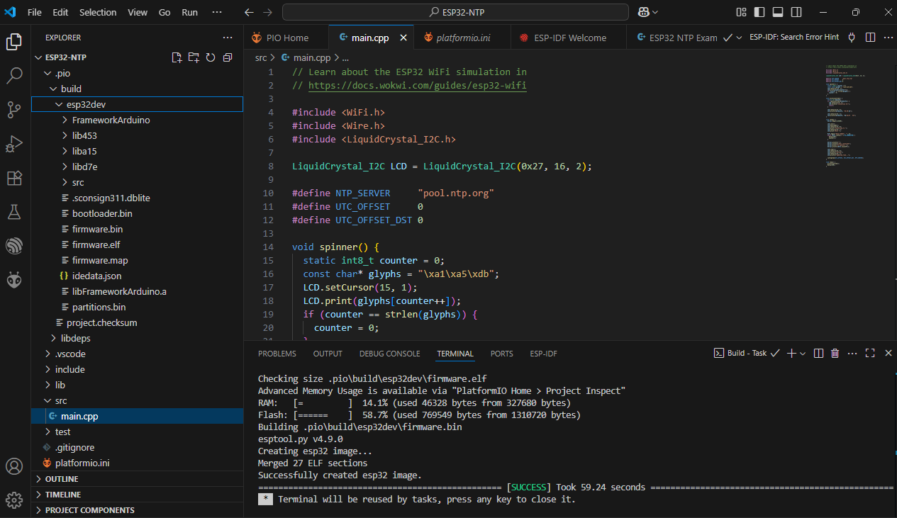 PlatformIO build success